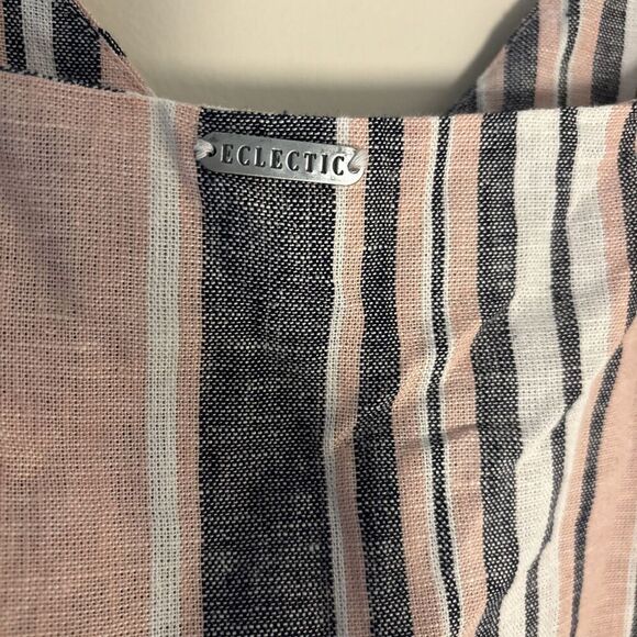 Eclectic Button Front Linen Blend Tank Women's 38 Pink Navy White Stripe NWT - Picture 8 of 12